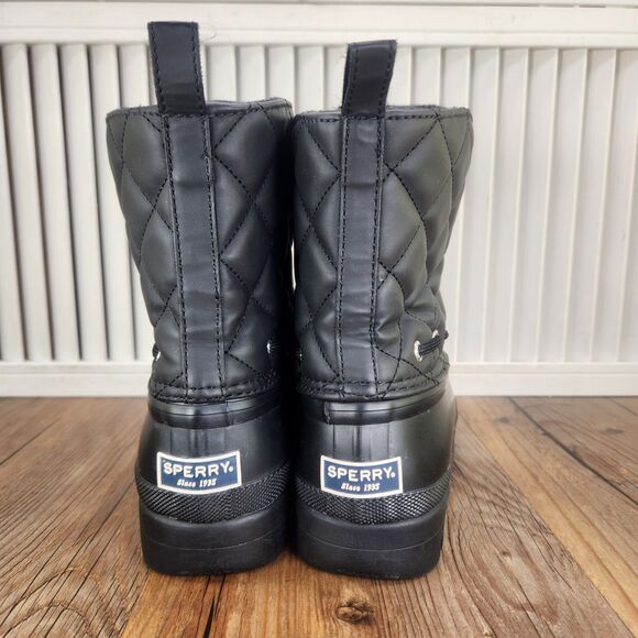 Sperry Top-Sider Gosling Duck Boots Womens Sz 7 Black Quilted Rubber Ankle Rain - Picture 4 of 10